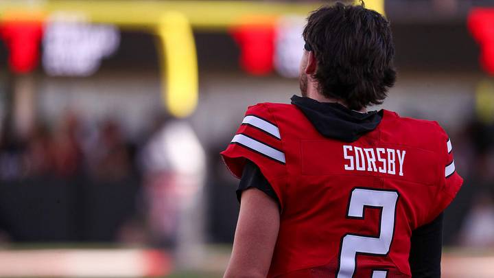 Texas Tech's Brendan Sorsby looks on during the spring football game, Friday, April 17, 2026, at Jones AT&T Stadium. Texas Tech's Brendan Sorsby looks on during the spring football game, Friday, April 17, 2026, at Jones AT&T Stadium.