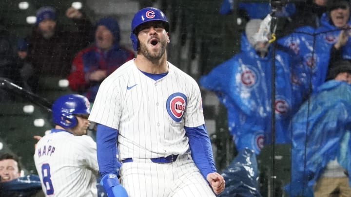 Apr 3, 2024; Chicago, Illinois, USA; Chicago Cubs center fielder Mike Tauchman (40) scores against Apr 3, 2024; Chicago, Illinois, USA; Chicago Cubs center fielder Mike Tauchman (40) scores against