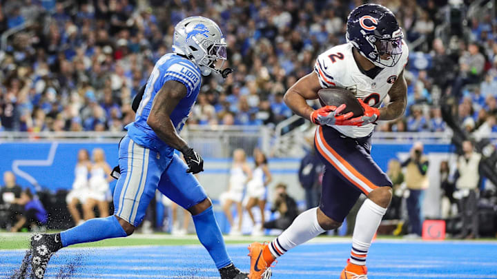 WR DJ Moore scores against the Detroit Lions last year in a 31-26 Bears loss. WR DJ Moore scores against the Detroit Lions last year in a 31-26 Bears loss.