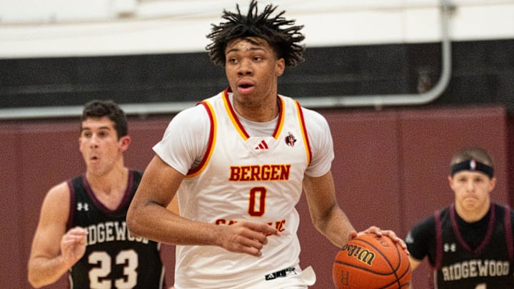 Bergen Catholic #0 Julius Avent, Ridgewood #23 Tyler Nesland and #4 Johnny Jackson. Ridgewood boys basketball hosts Bergen Catholic in a game on Tuesday, Jan. 28, 2025.