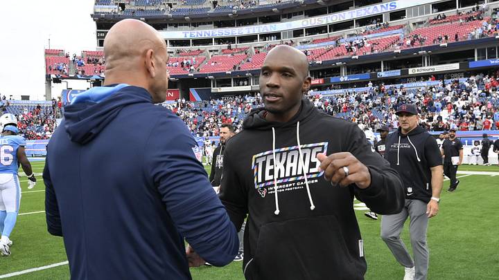 Oct 11, 2026; Nashville, Tennessee, USA; Houston Texans head coach DeMeco Ryans shakes hand with Tennessee Titans head coach Robert Saleh after the game at Nissan Stadium. Mandatory Credit: Steve Roberts-Imagn Images Oct 11, 2026; Nashville, Tennessee, USA; Houston Texans head coach DeMeco Ryans shakes hand with Tennessee Titans head coach Robert Saleh after the game at Nissan Stadium. Mandatory Credit: Steve Roberts-Imagn Images