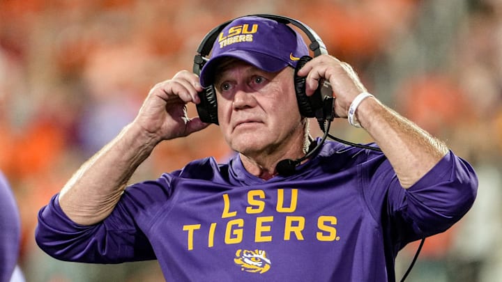 Louisiana State University Head Coach Brian Kelly during the fourth quarter at Memorial Stadium in Clemson, S.C. Saturday, August 30, 2025.