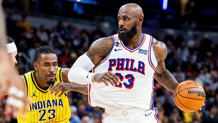 Oct 28, 2026; Indianapolis, Indiana, USA; Philadelphia 76ers forward LeBron James (23) dribbles the ball while Indiana Pacers guard Aaron Nesmith (23) defends in the second half at Gainbridge Fieldhouse. Mandatory Credit: Trevor Ruszkowski-Imagn Images Oct 28, 2026; Indianapolis, Indiana, USA; Philadelphia 76ers forward LeBron James (23) dribbles the ball while Indiana Pacers guard Aaron Nesmith (23) defends in the second half at Gainbridge Fieldhouse. Mandatory Credit: Trevor Ruszkowski-Imagn Images