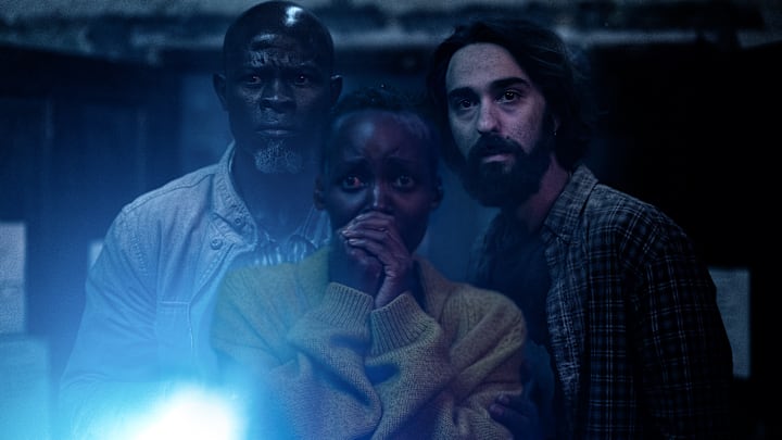 Djimon Hounsou as “Henri”, Lupita Nyong’o as “Samira” and Alex Wolff as “Reuben” in A Quiet Place: Day One from Paramount Pictures.