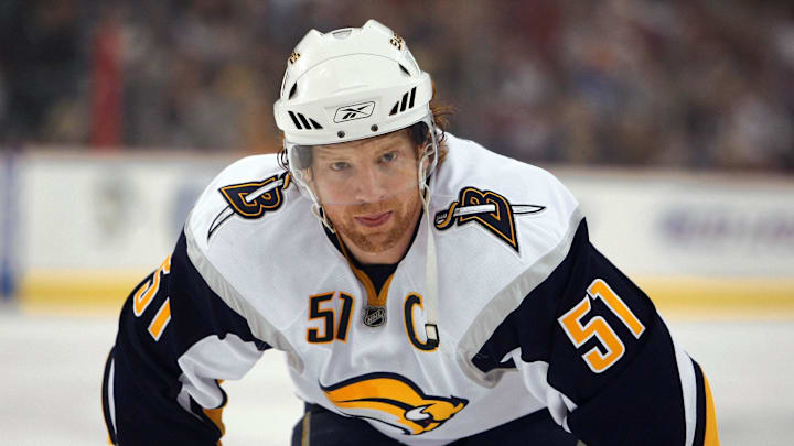 Dec 29, 2007; Pittsburgh, PA, USA; Buffalo Sabres defenseman (51) Brian Campbell before their game against the Pittsburgh Penguins at Mellon Arena in Pittsburgh, PA. Mandatory Credit: Tom Szczerbowski-Imagn Images