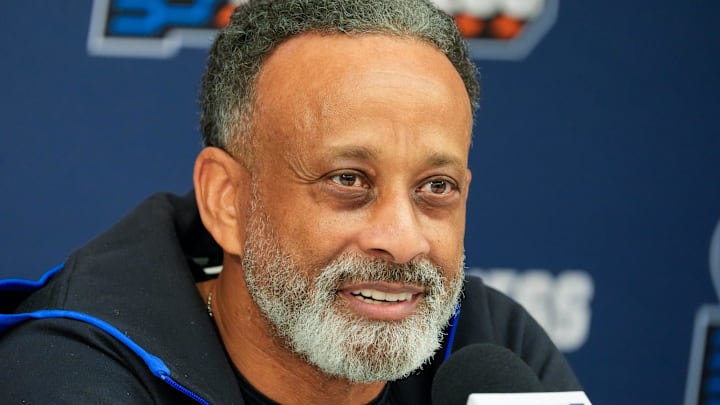Kentucky head coach Kenny Brooks speaks to the media during press conferences ahead of the Wildcats’ NCAA first-round game against Liberty. Thursday, March 20, 2025