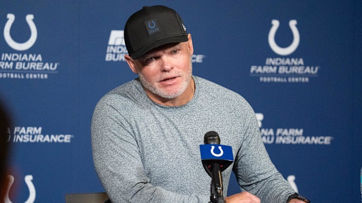 Indianapolis Colts General Manager Chris Ballard speaks with media Thursday, Jan. 8, 2026, at the Colts practice facility in Indianapolis.