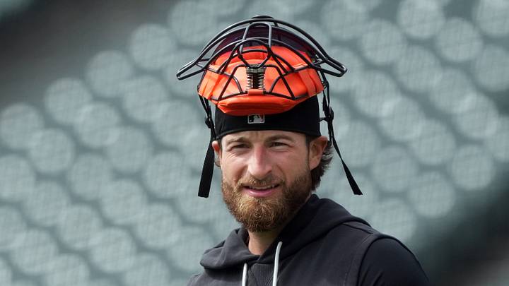 San Francisco, California, USA; San Francisco Giants catcher Eric Haase (18) before the game against the Chicago White Sox at Oracle Park. Mandatory Credit: Darren Yamashita-Imagn Images San Francisco, California, USA; San Francisco Giants catcher Eric Haase (18) before the game against the Chicago White Sox at Oracle Park. Mandatory Credit: Darren Yamashita-Imagn Images