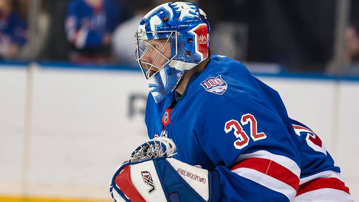 Apr 4, 2026; New York, New York, USA; New York Rangers goalie Jonathan Quick (32) warms up before the first period against the Detroit Red Wings at Madison Square Garden. Mandatory Credit: Danny Wild-Imagn Images Apr 4, 2026; New York, New York, USA; New York Rangers goalie Jonathan Quick (32) warms up before the first period against the Detroit Red Wings at Madison Square Garden. Mandatory Credit: Danny Wild-Imagn Images