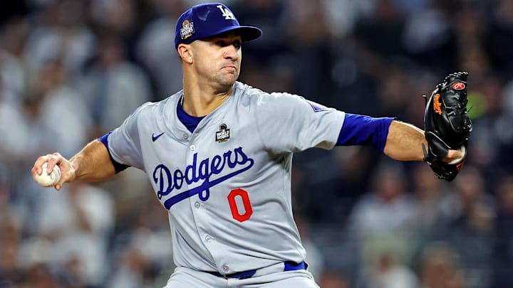 Oct 30, 2024; New York, New York, USA; Los Angeles Dodgers pitcher Jack Flaherty (0) pitches during the first inning against the New York Yankees in game four of the 2024 MLB World Series at Yankee Stadium. Oct 30, 2024; New York, New York, USA; Los Angeles Dodgers pitcher Jack Flaherty (0) pitches during the first inning against the New York Yankees in game four of the 2024 MLB World Series at Yankee Stadium.