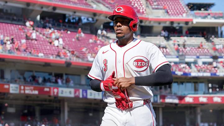 Cincinnati Reds third baseman Ke'bryan Hayes (3) walks off the field after an out at the conclusion of a MLB game between the Cincinnati Reds and Detroit Tigers, Sunday, April 26, 2026, at Great American Ball Park in downtown Cincinnati. Tigers won 8-3.