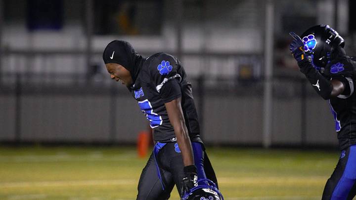 Godby football's Jamarin Simmons celebrates a last second touchdown to beat Suwannee on final play in FHSAA 3A playoffs first round game at Gene Cox Stadium on Friday, Nov. 15, 2024 Godby football's Jamarin Simmons celebrates a last second touchdown to beat Suwannee on final play in FHSAA 3A playoffs first round game at Gene Cox Stadium on Friday, Nov. 15, 2024