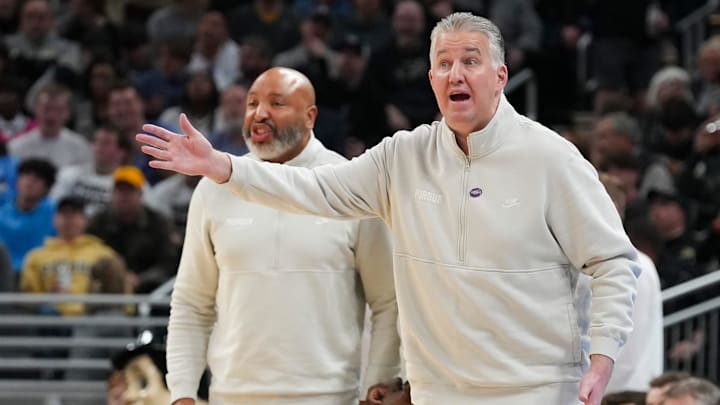 Purdue Boilermakers head coach Matt Painter yells at a referee