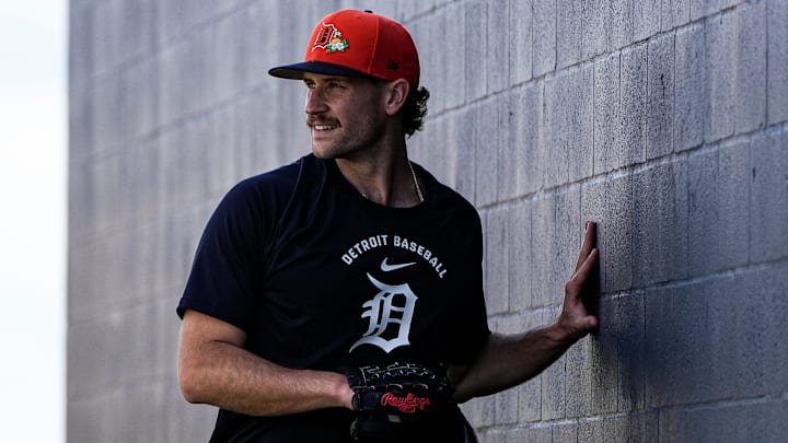 Detroit Tigers pitcher Sawyer Gipson-Long practices during spring training at TigerTown in Lakeland, Fla. on Thursday, Feb. 12, 2026. Detroit Tigers pitcher Sawyer Gipson-Long practices during spring training at TigerTown in Lakeland, Fla. on Thursday, Feb. 12, 2026.