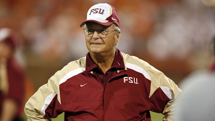 September 3, 2007; Clemson, SC, USA; Florida State Seminoles head coach Bobby Bowden watches the action against the Clemson Tigers in the first quarter at Memorial Stadium. Mandatory Credit: Dale Zanine Imagn Images