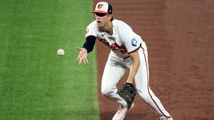 Sep 23, 2025; Baltimore, Maryland, USA; Baltimore Orioles first baseman Coby Mayo (16) throws to first for an out during the fourth inning against the Tampa Bay Rays at Oriole Park at Camden Yards. Mandatory Credit: Daniel Kucin Jr.-Imagn Images Sep 23, 2025; Baltimore, Maryland, USA; Baltimore Orioles first baseman Coby Mayo (16) throws to first for an out during the fourth inning against the Tampa Bay Rays at Oriole Park at Camden Yards. Mandatory Credit: Daniel Kucin Jr.-Imagn Images