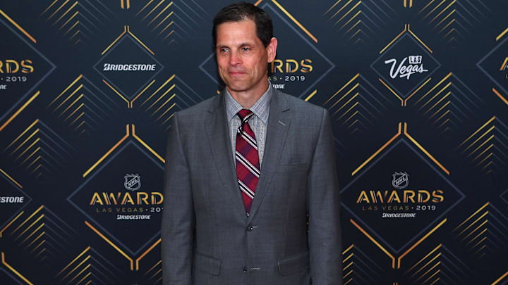 Jun 19, 2019; Las Vegas, NV, USA; Don Sweeney is pictured on the red carpet during the 2019 NHL Awards at Mandalay Bay. Mandatory Credit: Stephen R. Sylvanie-Imagn Images