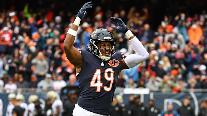 Chicago Bears middle linebacker Tremaine Edmunds (49) reacts against the New Orleans Saints. 