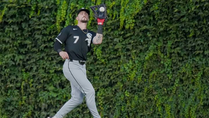 Aug 17, 2026; Chicago, Illinois, USA; Chicago White Sox center fielder Brenton Doyle (7) makes a catch against the Chicago Cubs during the first inning at Wrigley Field. Mandatory Credit: David Banks-Imagn Images