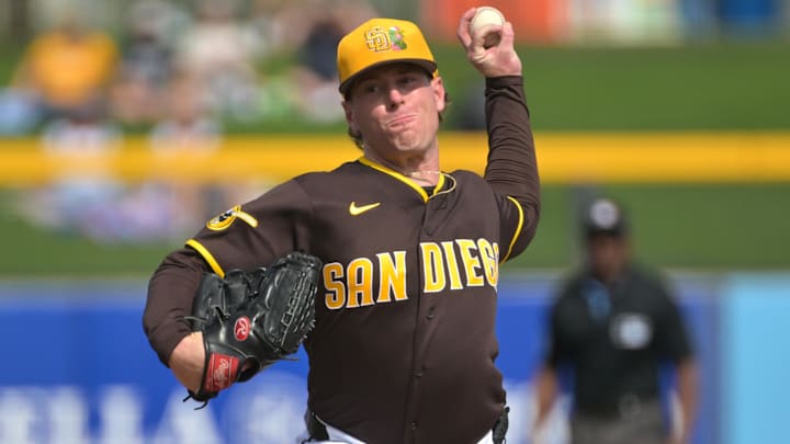 Feb 23, 2026; Peoria, Arizona, USA; San Diego Padres pitcher Jp Sears (38) delivers to the plate in the first inning against the Milwaukee Brewers at Peoria Sports Complex. Mandatory Credit: Jayne Kamin-Oncea-Imagn Images Feb 23, 2026; Peoria, Arizona, USA; San Diego Padres pitcher Jp Sears (38) delivers to the plate in the first inning against the Milwaukee Brewers at Peoria Sports Complex. Mandatory Credit: Jayne Kamin-Oncea-Imagn Images