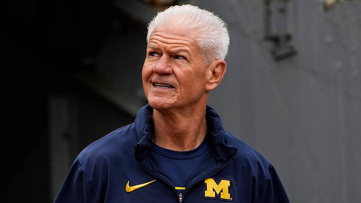 Michigan special teams coordinator Kerry Coombs looks on before the spring game at Michigan Stadium in Ann Arbor on Saturday, April 18, 2026.