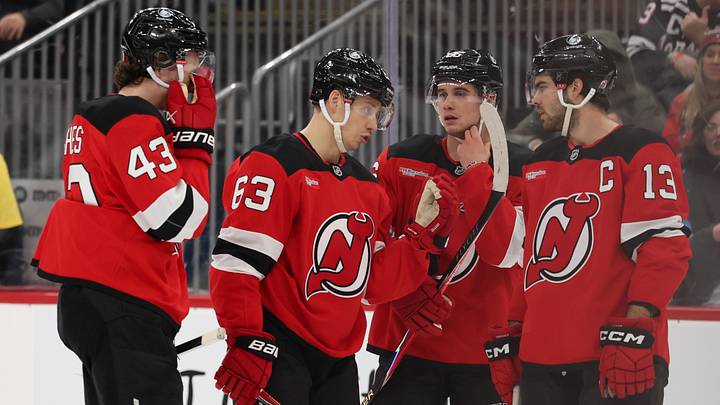 New Jersey Devils defenseman Luke Hughes (43), left wing Jesper Bratt (63) center Jack Hughes (86) and center Nico Hischier (13): Ed Mulholland-Imagn Images New Jersey Devils defenseman Luke Hughes (43), left wing Jesper Bratt (63) center Jack Hughes (86) and center Nico Hischier (13): Ed Mulholland-Imagn Images
