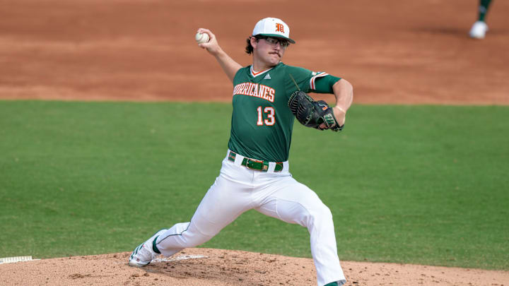 Miami Saturday Pitcher Griffin Hugus against Princeton. 
