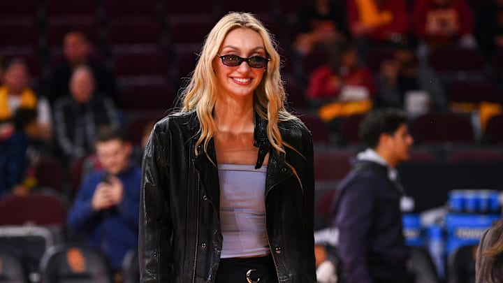 Los Angeles Sparks forward Cameron Brink looks on before the women's college basketball game between the Notre Dame Fighting Irish and the USC Trojans.