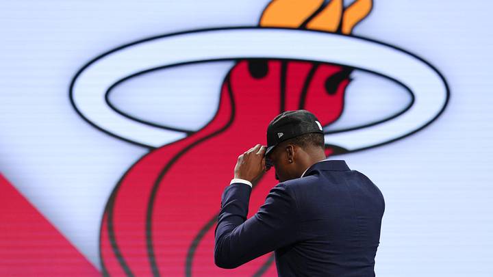 Jun 22, 2017; Brooklyn, NY, USA; Bam Adebayo (Kentucky) is introduced as the number fourteen overall pick to the Miami Heat in the first round of the 2017 NBA Draft at Barclays Center. Mandatory Credit: Brad Penner-Imagn Images