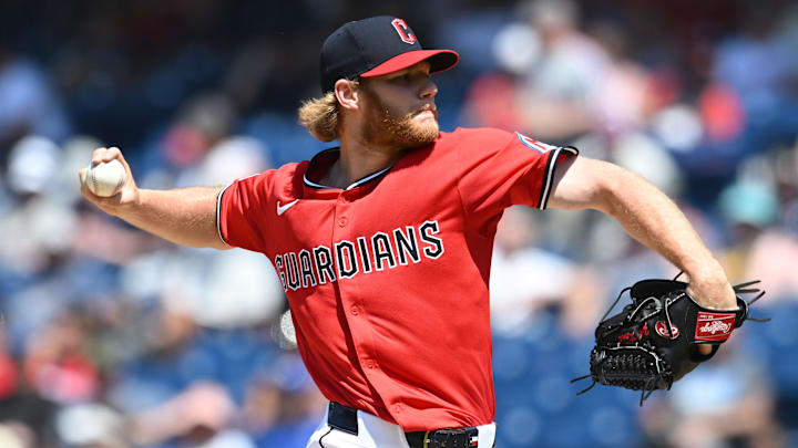 Jun 26, 2025; Cleveland, Ohio, USA; Cleveland Guardians pitcher Zak Kent (61) throws a pitch during the seventh inning against the Toronto Blue Jays at Progressive Field. Mandatory Credit: Ken Blaze-Imagn Images