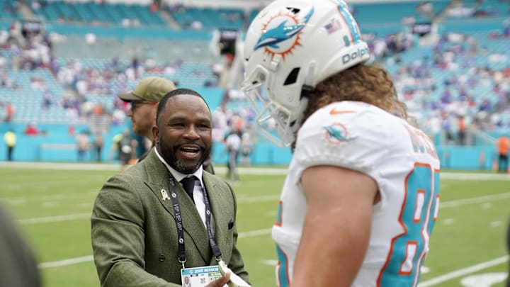 Miami Dolphins interim general manager Champ Kelly before a game against the Buffalo Bills at Hard Rock Stadium.