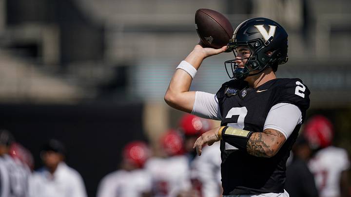 Vanderbilt quarterback Jared Curtis (2) warms up before a game against NC State at FirstBank Stadium in Nashville, Tenn., Saturday, Sept. 19, 2026. Vanderbilt quarterback Jared Curtis (2) warms up before a game against NC State at FirstBank Stadium in Nashville, Tenn., Saturday, Sept. 19, 2026.