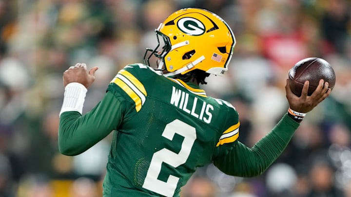 Dec 27, 2025; Green Bay, Wisconsin, USA; Green Bay Packers quarterback Malik Willis (2) throws a pass during the first quarter against the Baltimore Ravens at Lambeau Field. Mandatory Credit: Kayla Wolf-Imagn Images Dec 27, 2025; Green Bay, Wisconsin, USA; Green Bay Packers quarterback Malik Willis (2) throws a pass during the first quarter against the Baltimore Ravens at Lambeau Field. Mandatory Credit: Kayla Wolf-Imagn Images