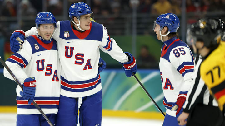 Buffalo Sabres forward Tage Thompson while playing for Team USA at the 2026 Winter Olympics in Italy Buffalo Sabres forward Tage Thompson while playing for Team USA at the 2026 Winter Olympics in Italy