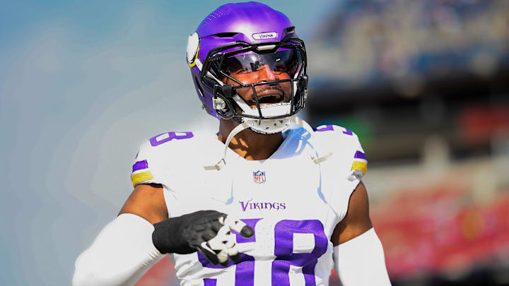 Nov 17, 2024; Nashville, Tennessee, USA;  Minnesota Vikings linebacker Jonathan Greenard (58) warms up before a game against the Tennessee Titans at Nissan Stadium. Mandatory Credit: Steve Roberts-Imagn Images