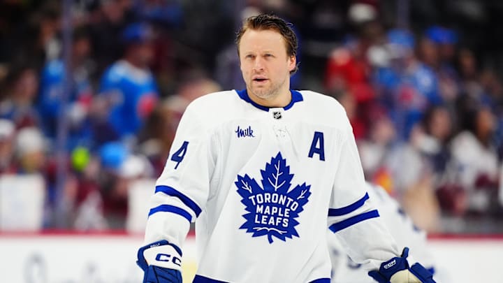 Jan 12, 2026; Denver, Colorado, USA; Toronto Maple Leafs defenseman Morgan Rielly (44) before the game against the Colorado Avalanche at Ball Arena. Mandatory Credit: Ron Chenoy-Imagn Images Jan 12, 2026; Denver, Colorado, USA; Toronto Maple Leafs defenseman Morgan Rielly (44) before the game against the Colorado Avalanche at Ball Arena. Mandatory Credit: Ron Chenoy-Imagn Images