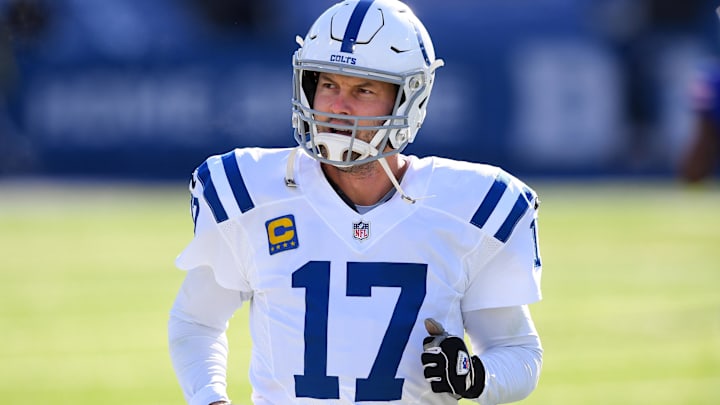 Jan 9, 2021; Orchard Park, New York, USA; Indianapolis Colts quarterback Philip Rivers (17) jogs on the field prior to a AFC Wild Card game against the Buffalo Bills at Bills Stadium. Mandatory Credit: Rich Barnes-Imagn Images Jan 9, 2021; Orchard Park, New York, USA; Indianapolis Colts quarterback Philip Rivers (17) jogs on the field prior to a AFC Wild Card game against the Buffalo Bills at Bills Stadium. Mandatory Credit: Rich Barnes-Imagn Images
