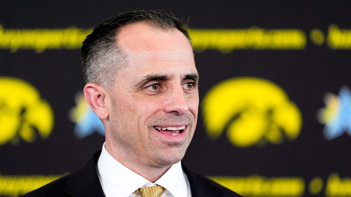 Iowa head men's basketball coach Ben McCollum is pictured at his introductory press conference Tuesday, March 25, 2025 at Carver-Hawkeye Arena in Iowa City, Iowa.
