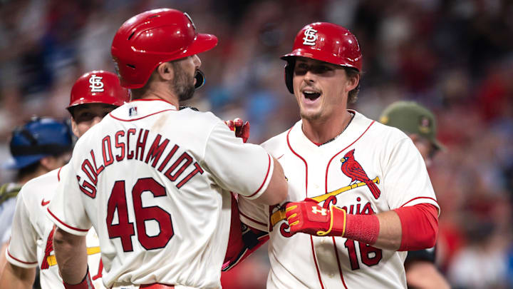 May 20, 2023; St. Louis, Missouri, USA; St. Louis Cardinals designated hitter Nolan Gorman (16)