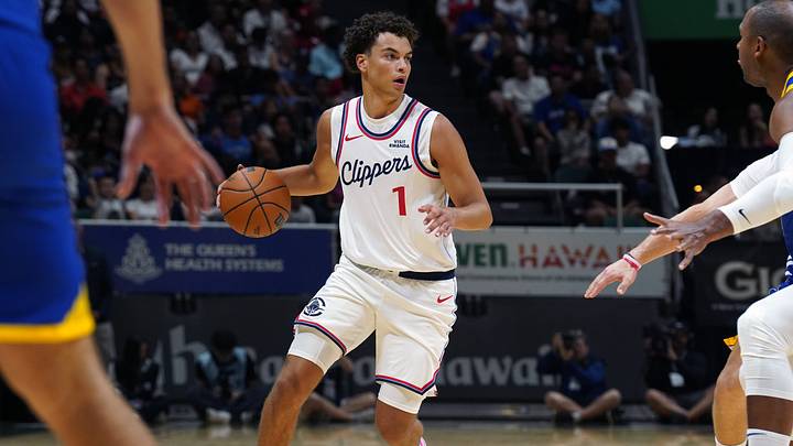 Oct 4, 2026; Honolulu, Hawaii, USA; (Editors Notes: Caption Correction) Los Angeles Clippers guard Keaton Wagler (1) dribbles during the first half against the Golden State Warriors at Bankoh Arena at the Stan Sheriff Center. Mandatory Credit: Michelle Bir-Imagn Images Oct 4, 2026; Honolulu, Hawaii, USA; (Editors Notes: Caption Correction) Los Angeles Clippers guard Keaton Wagler (1) dribbles during the first half against the Golden State Warriors at Bankoh Arena at the Stan Sheriff Center. Mandatory Credit: Michelle Bir-Imagn Images