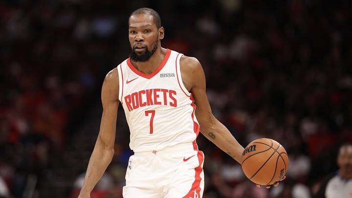 Mar 21, 2026; Houston, Texas, USA; Houston Rockets forward Kevin Durant (7) dribbles against the Miami Heat in the first half at Toyota Center. Mandatory Credit: Thomas Shea-Imagn Images Mar 21, 2026; Houston, Texas, USA; Houston Rockets forward Kevin Durant (7) dribbles against the Miami Heat in the first half at Toyota Center. Mandatory Credit: Thomas Shea-Imagn Images