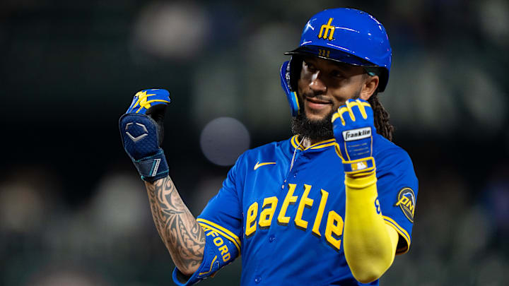 Seattle Mariners shortstop J.P. Crawford gestures after getting a hit against the Texas Rangers on Sept. 13 at T-Mobile Park. Seattle Mariners shortstop J.P. Crawford gestures after getting a hit against the Texas Rangers on Sept. 13 at T-Mobile Park.