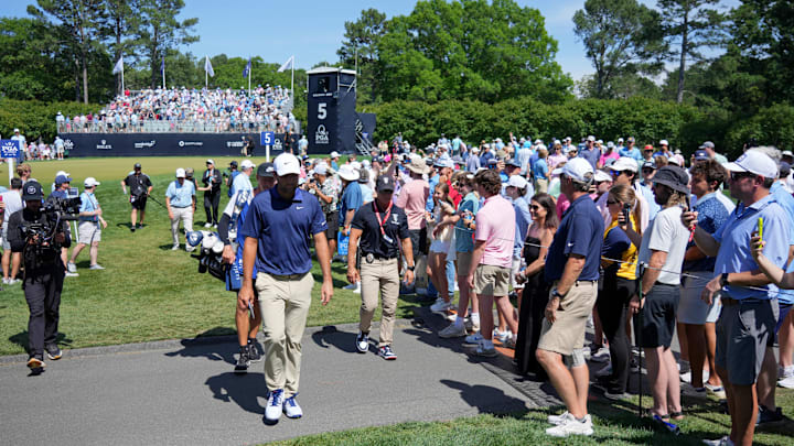 Scottie Scheffler walks to the 6th hole during the final round of the PGA Championship.