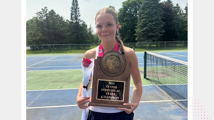 Gabriella Fleming of Cedar Rapids Xavier won her second Class 1A Iowa girls state tennis championship on Saturday.