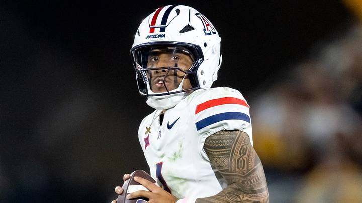 Nov 28, 2025; Tempe, Arizona, USA; Arizona Wildcats quarterback Noah Fifita (1) against the Arizona State Sun Devils during the 99th Territorial Cup at Mountain America Stadium. Mandatory Credit: Mark J. Rebilas-Imagn Images Nov 28, 2025; Tempe, Arizona, USA; Arizona Wildcats quarterback Noah Fifita (1) against the Arizona State Sun Devils during the 99th Territorial Cup at Mountain America Stadium. Mandatory Credit: Mark J. Rebilas-Imagn Images