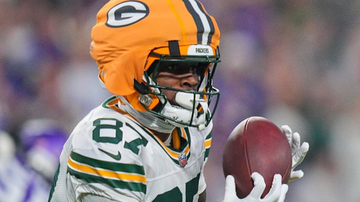 Green Bay Packers wide receiver Romeo Doubs (87) catches a pass against Minnesota Vikings.