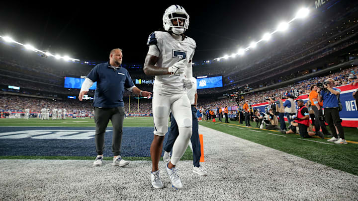 Dallas Cowboys cornerback Trevon Diggs leaves the field after an injury during the fourth quarter against the New York Giants. Dallas Cowboys cornerback Trevon Diggs leaves the field after an injury during the fourth quarter against the New York Giants.