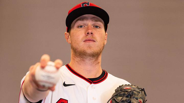 Feb 19, 2026; Goodyear, AZ, USA; Cleveland Guardians pitcher Austin Peterson (80) during media day in Goodyear. Mandatory Credit: Arianna Grainey-Imagn Images Feb 19, 2026; Goodyear, AZ, USA; Cleveland Guardians pitcher Austin Peterson (80) during media day in Goodyear. Mandatory Credit: Arianna Grainey-Imagn Images