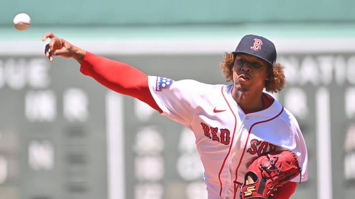 Jun 4, 2026; Boston, Massachusetts, USA; Boston Red Sox starting pitcher Brayan Bello (66) pitches against the Baltimore Orioles  during the first inning at Fenway Park. Mandatory Credit: Eric Canha-Imagn Images