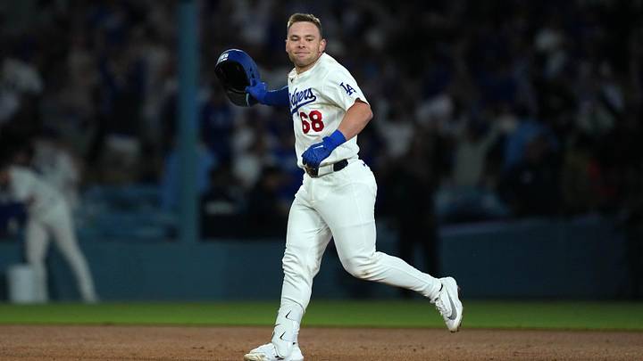 Jun 19, 2026; Los Angeles, California, USA; Los Angeles Dodgers catcher Dalton Rushing (68) celebrates after hitting a walk-off single against the Baltimore Orioles at Dodger Stadium. Mandatory Credit: Kirby Lee-Imagn Images Jun 19, 2026; Los Angeles, California, USA; Los Angeles Dodgers catcher Dalton Rushing (68) celebrates after hitting a walk-off single against the Baltimore Orioles at Dodger Stadium. Mandatory Credit: Kirby Lee-Imagn Images